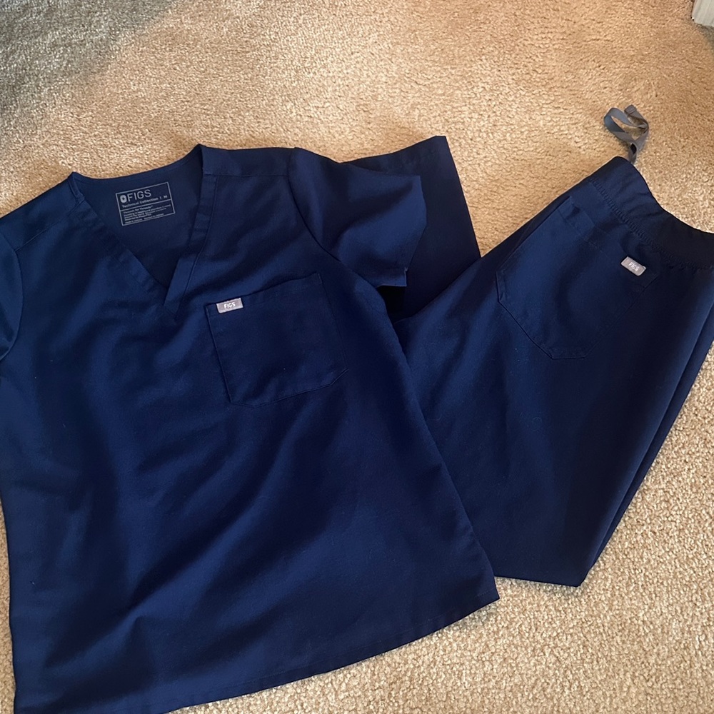 Figs Navy Blue Scrub Top and Pants Set